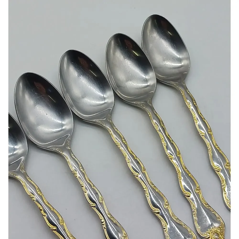 5 Oval Place Soup Spoon Tablespoon Rose Cascade Towle Supreme 18/8 Gold Accent